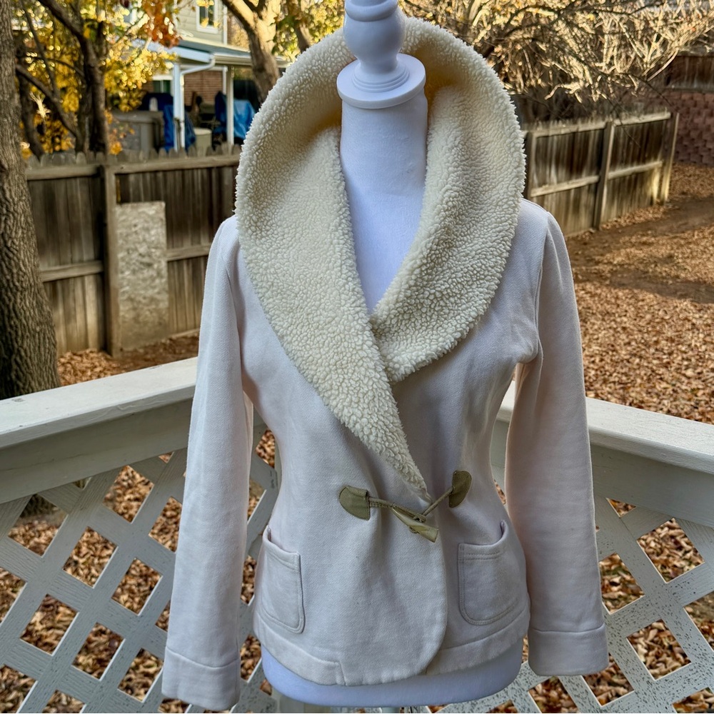 Ralph Lauren Sherpa Shawl Collar Fleece Blazer Jacket Women SZ PM Duffle Button‎ - Picture 5 of 13